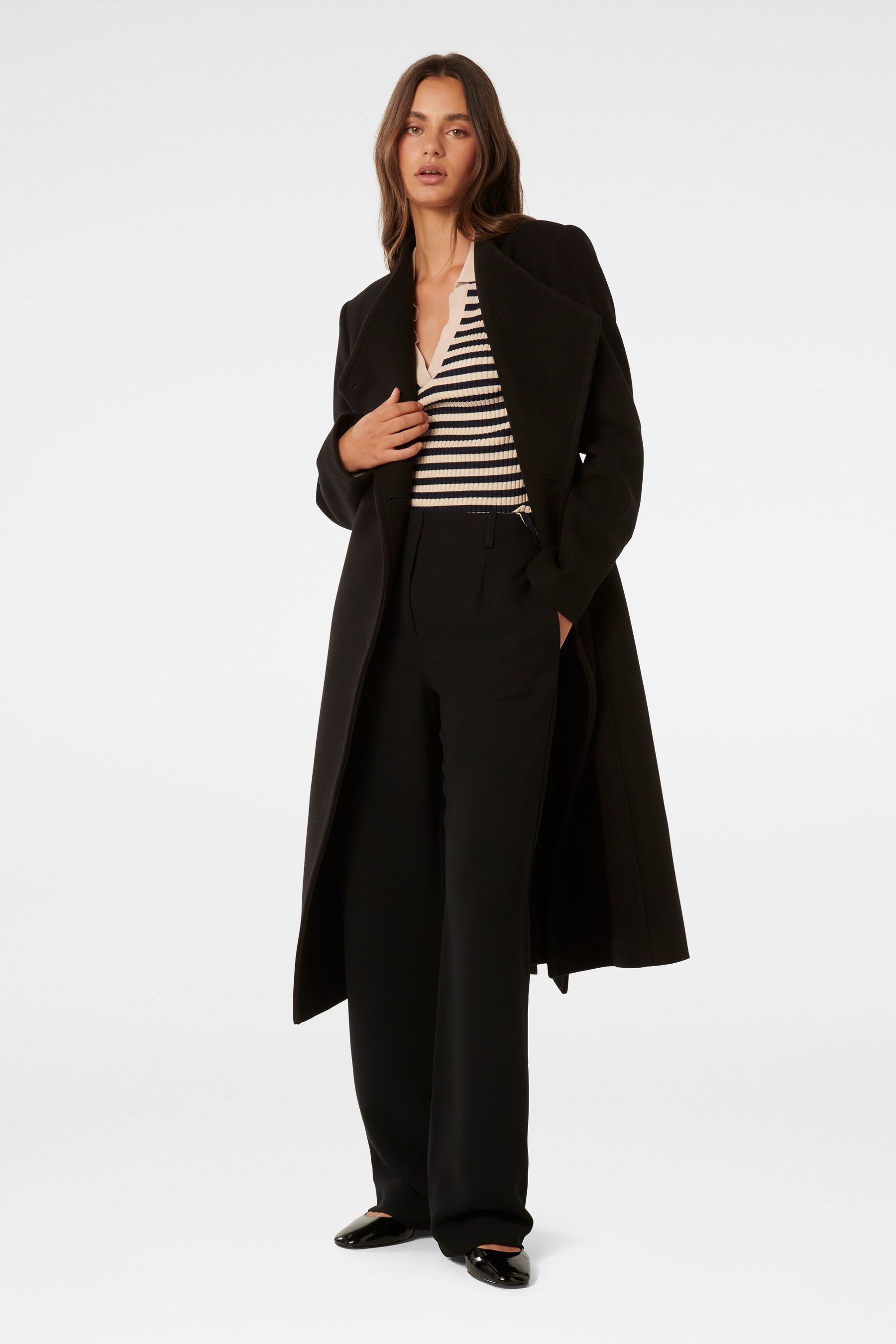 Forever New Black Ari Funnel Neck Coat