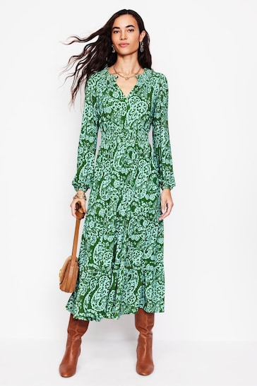 Boden Green Smock Tiered Jersey Midi Dress