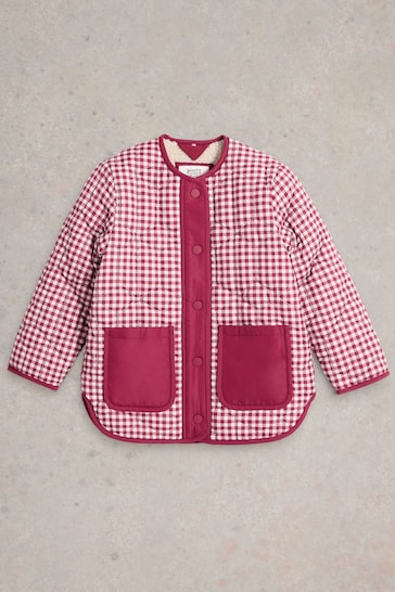 White Stuff Red Gingham Borg Lined Coat