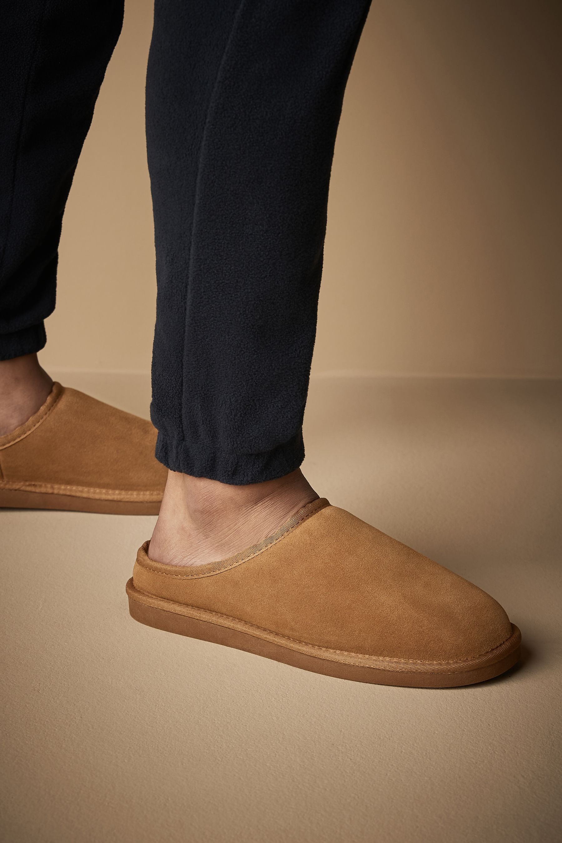 Tan Brown Suede Cosy Lined Mule Slippers