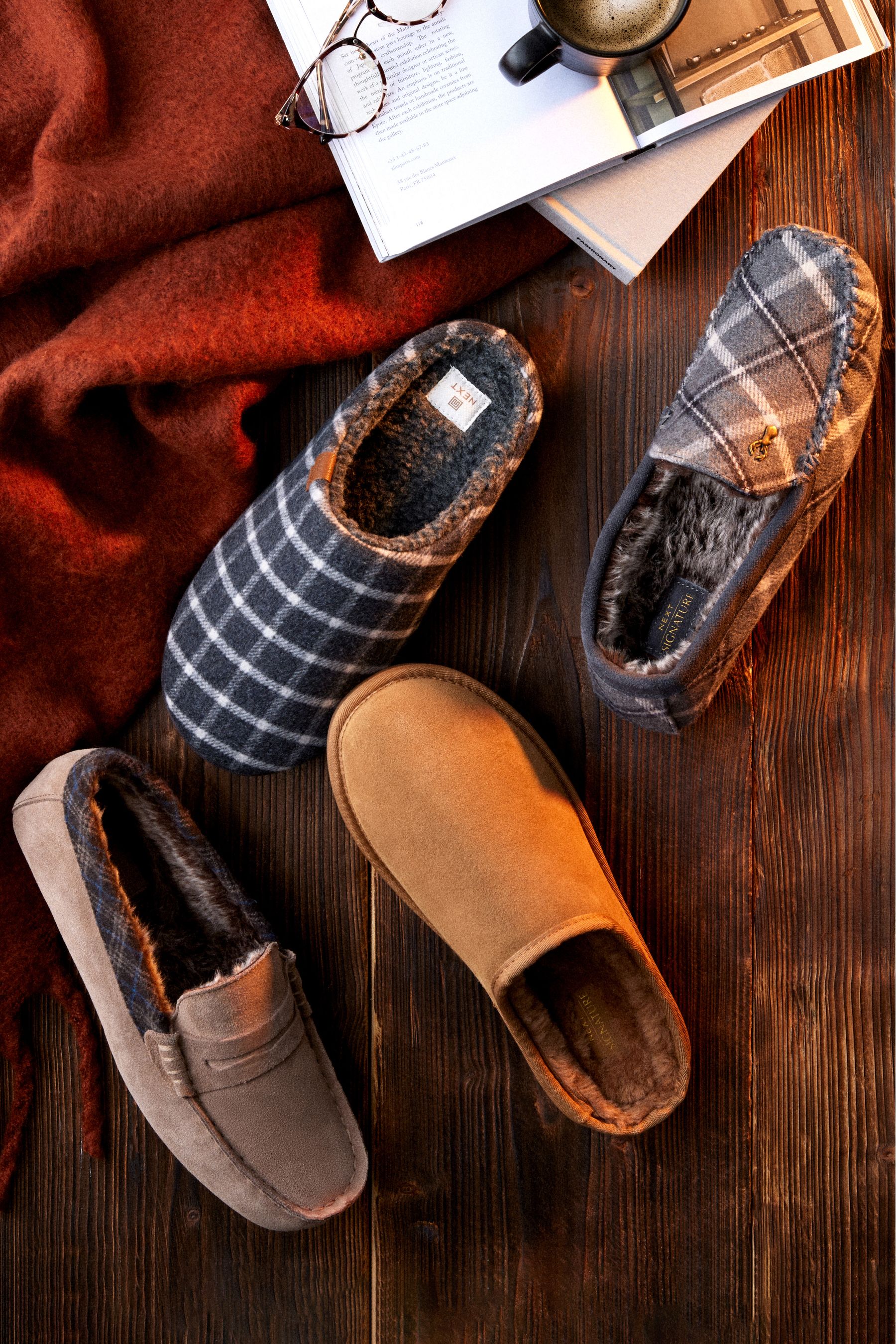 Buy Tan Brown Suede Cosy Lined Mule Slippers from the Next UK