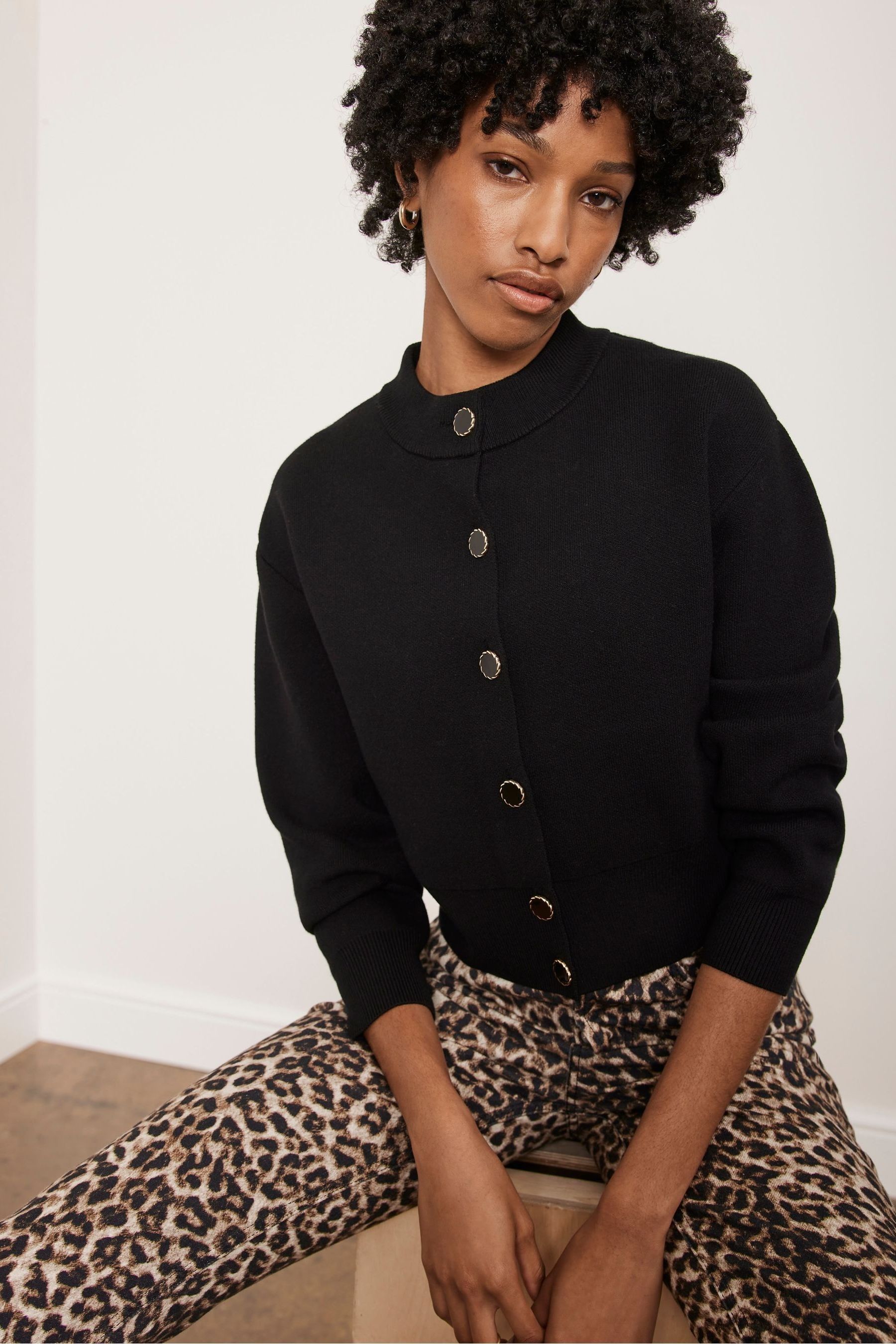 Mint Velvet Black Knitted Cropped Cardigan
