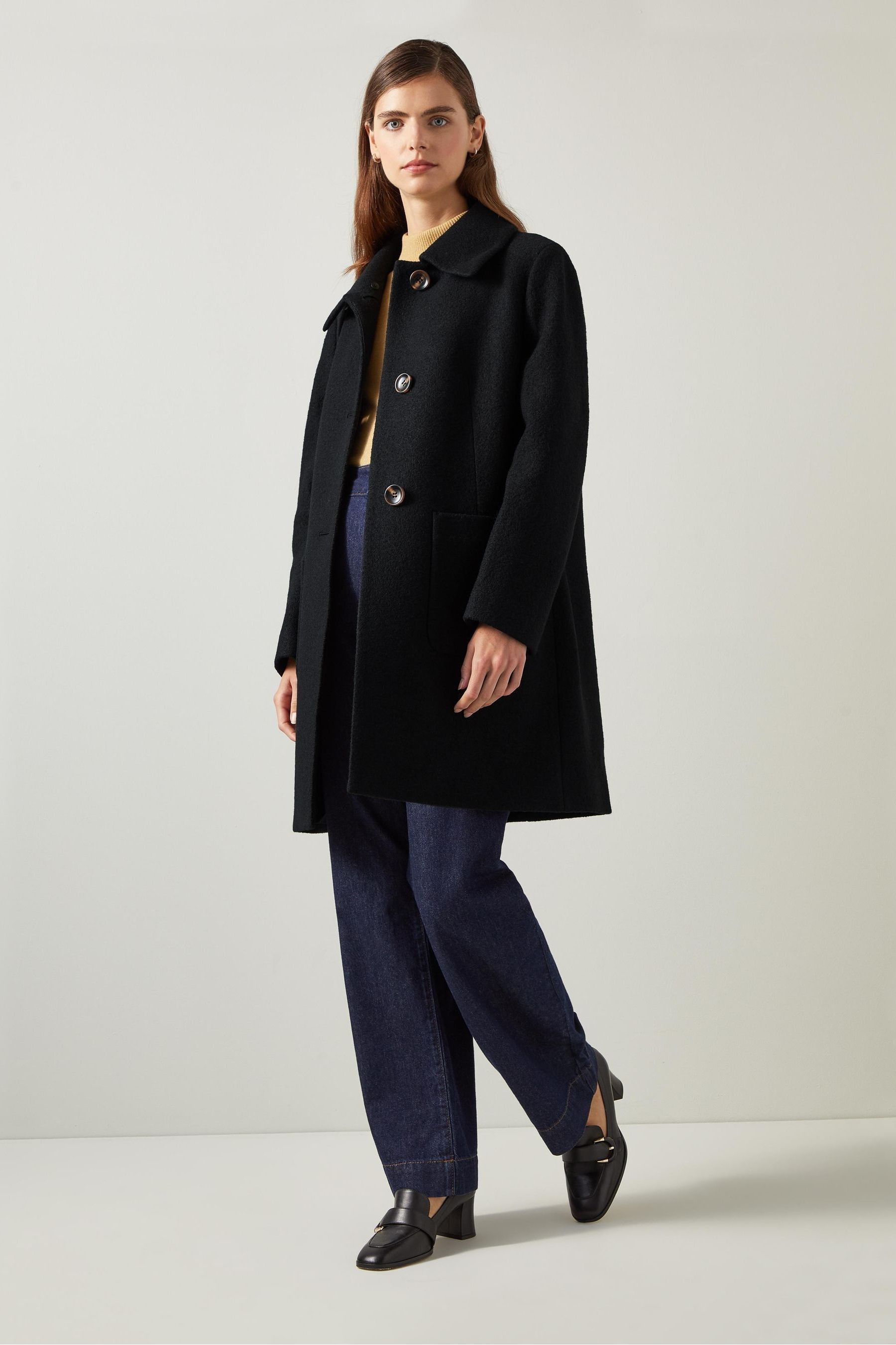 Buy LK Bennett Brown Aster Black Cognac Boucle Coat With Faux Fur Collar from the Next UK online shop