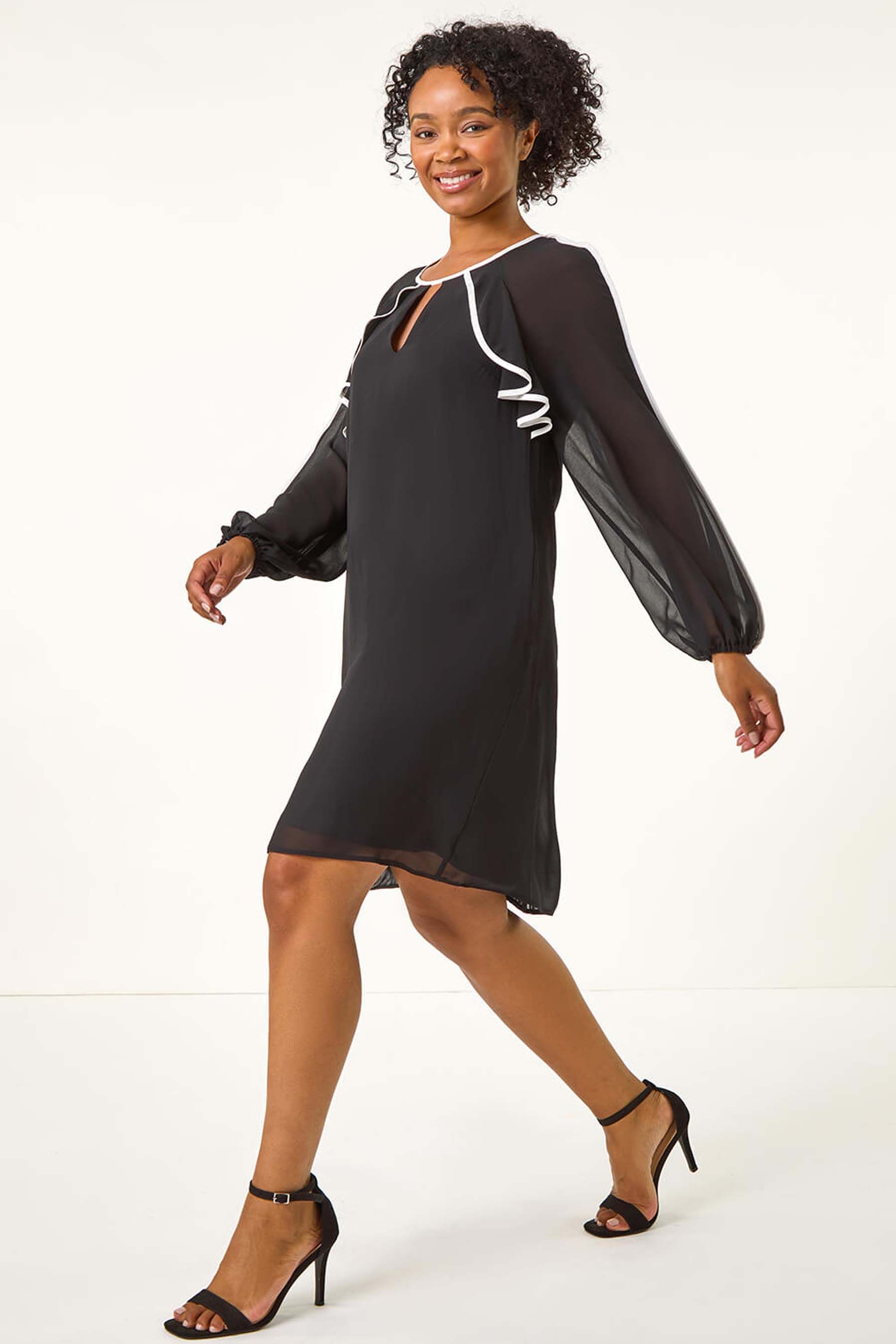 Buy Roman Black Petite Frill Keyhole Shift Dress from the Next UK online shop