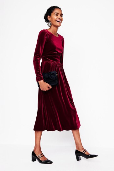 Boden Red Thea Velvet Jersey Midi Dress