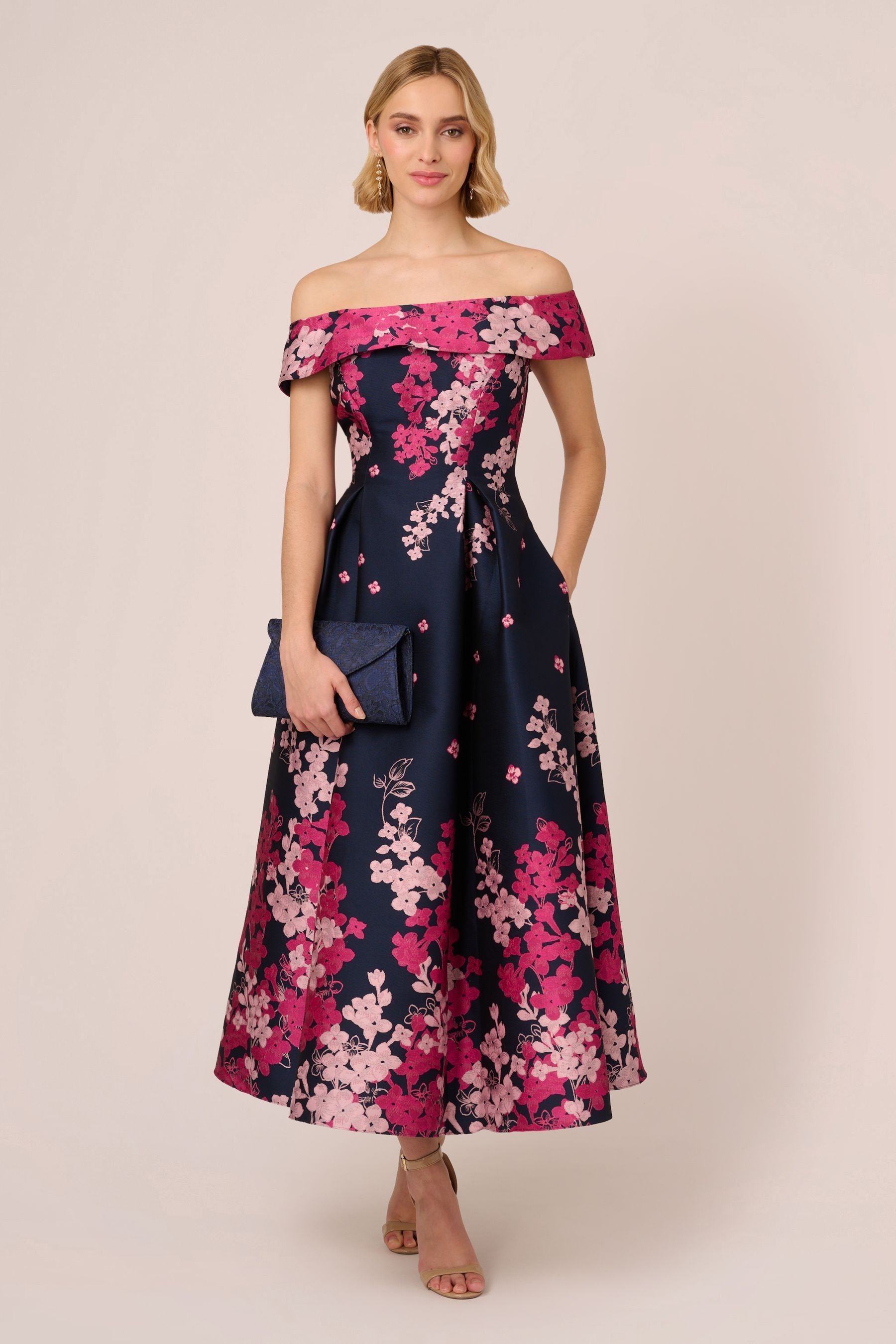 Buy Adrianna Papell Off Shoulder Blue Dress from the Next UK online shop