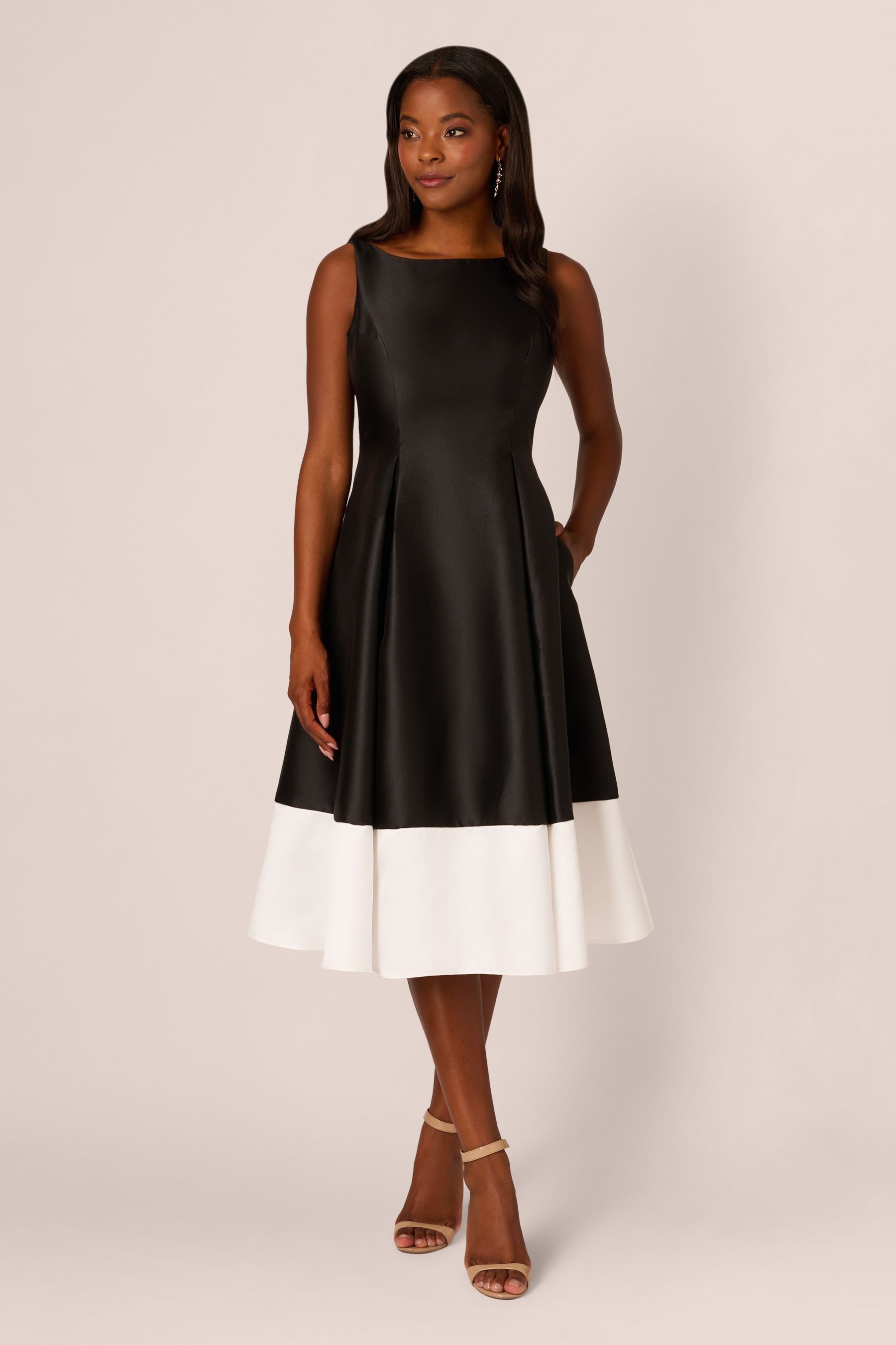 Buy Adrianna Papell Two Toned Mikado Midi Black Dress from the Next UK online shop