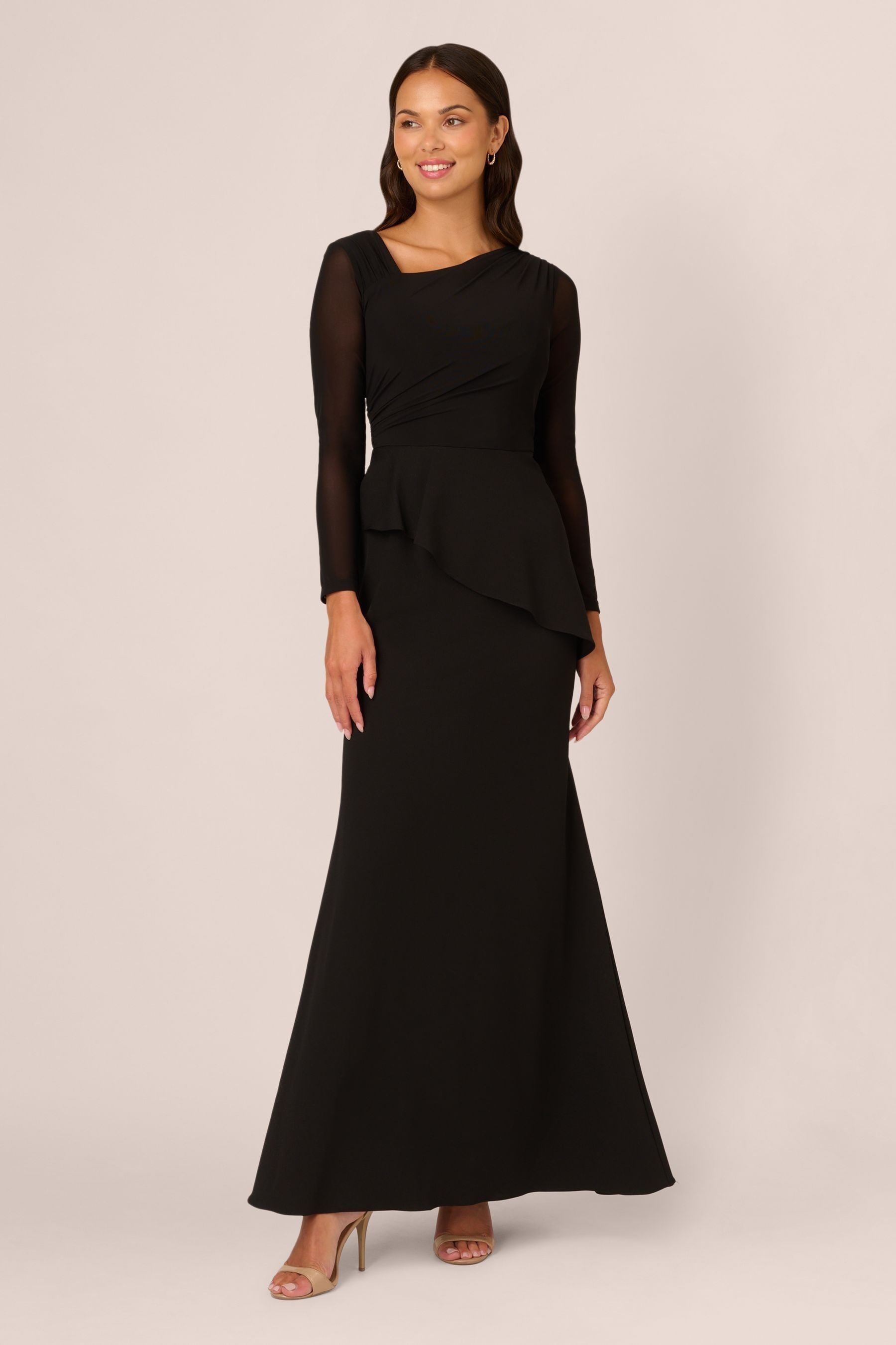 Adrianna Papell Knit Crepe Combo Mesh Black Gown