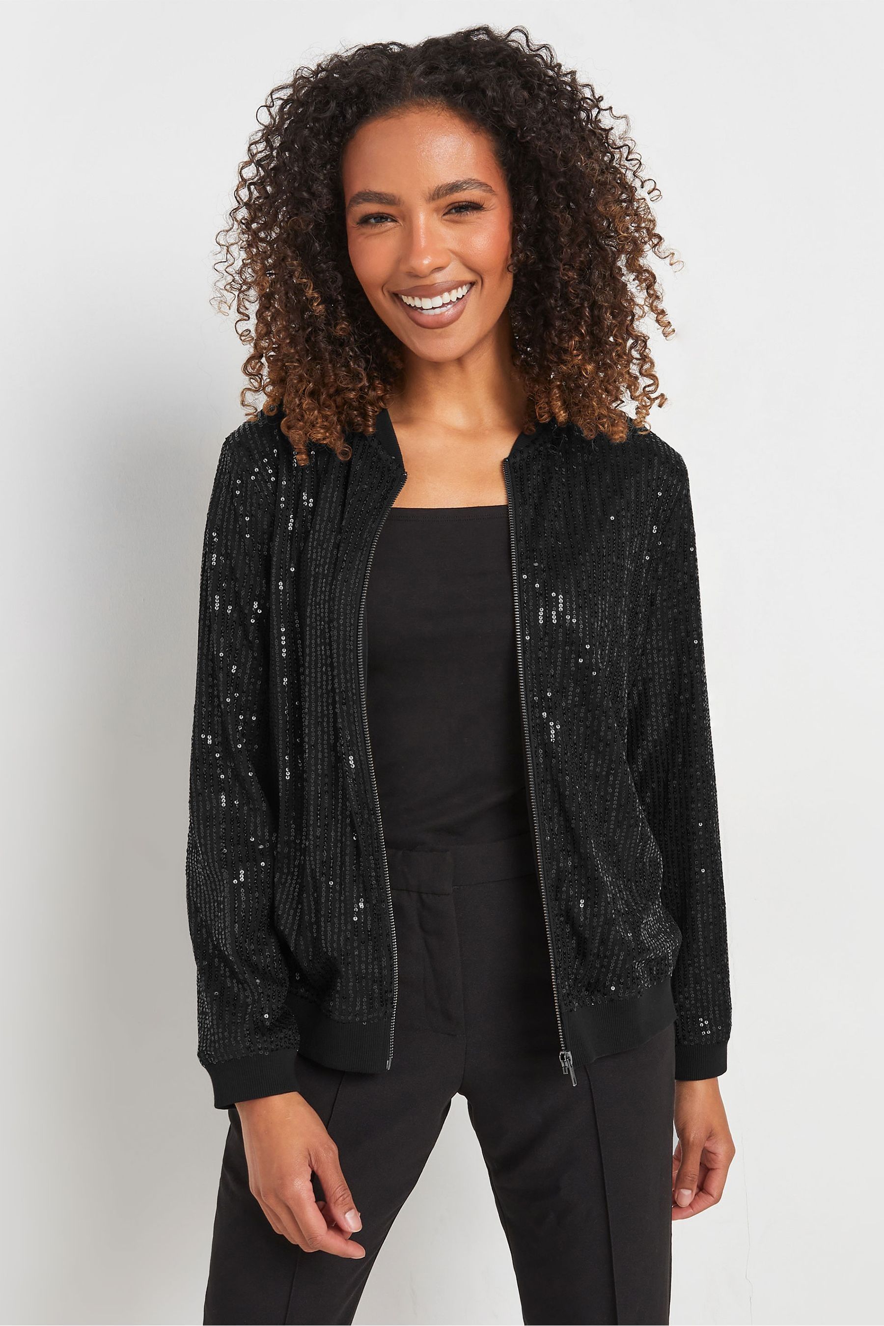 Black sequin bomber jacket uk top