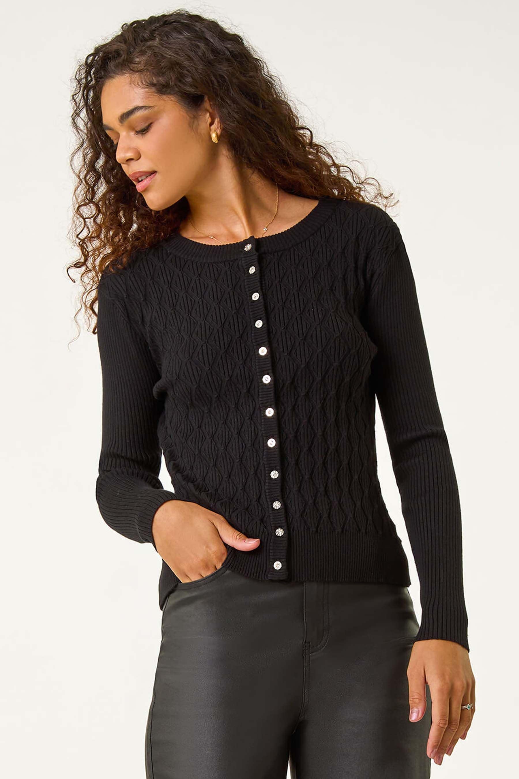 Black button front cardigan 2025