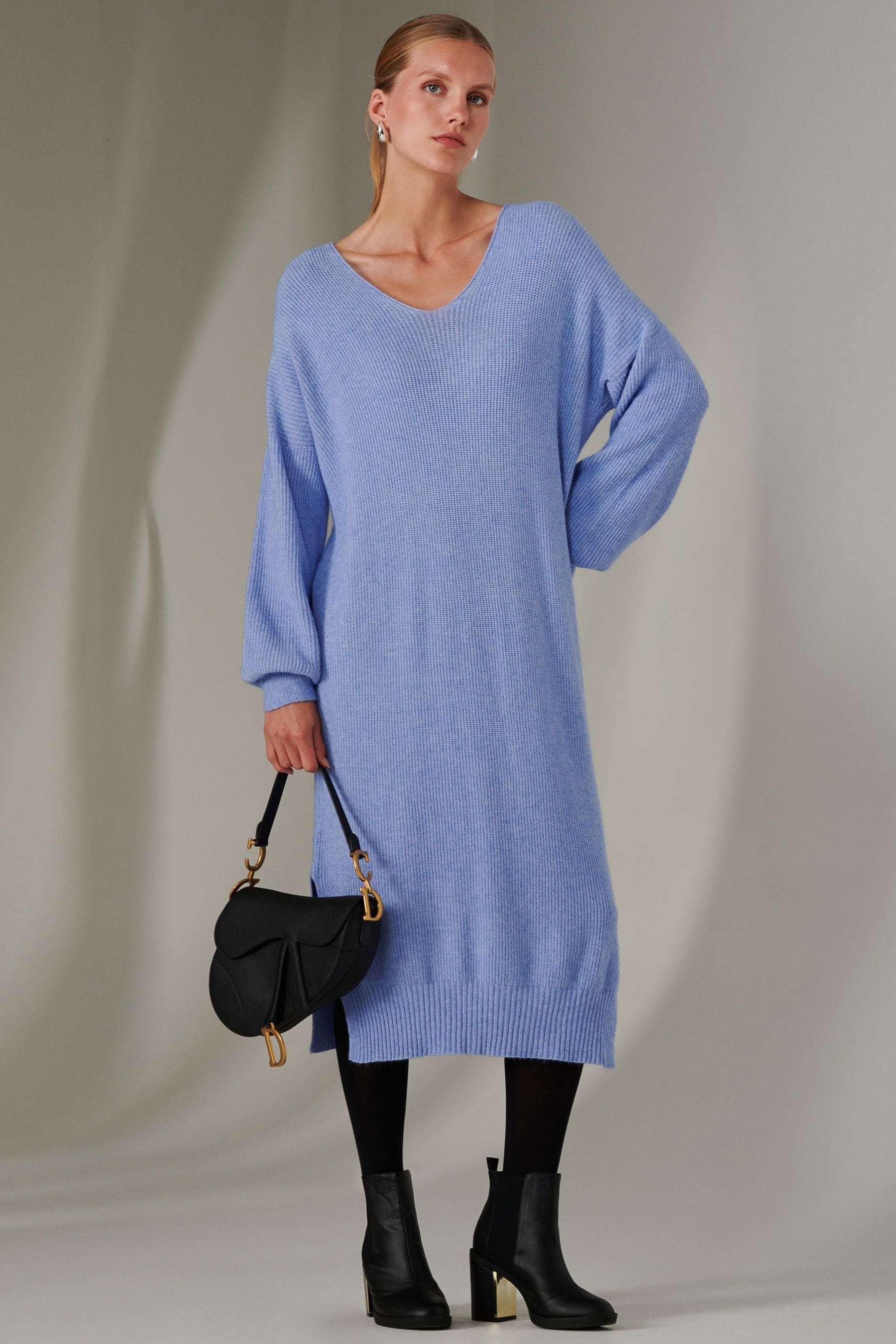 Jolie Moi Purple Long Sleeve Fine Knit Jumper Dress