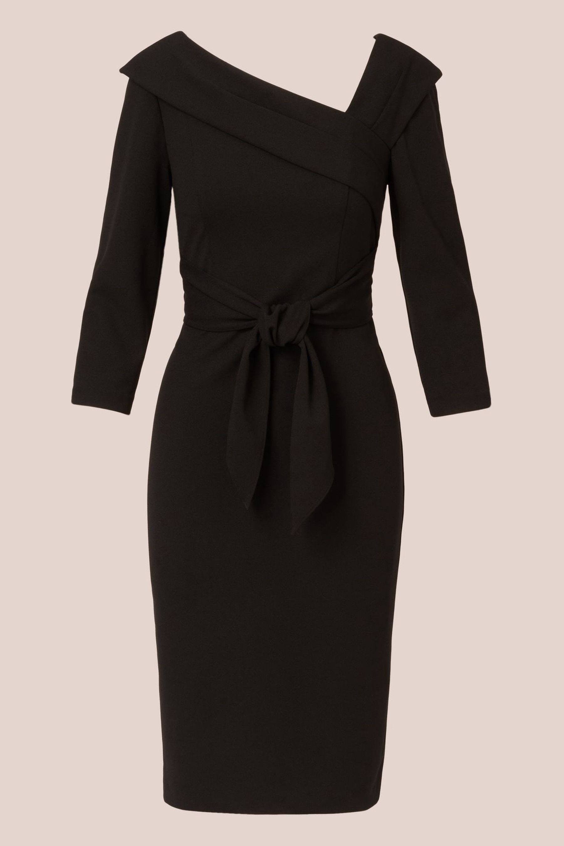 Adrianna Papell Black Knit Crepe Tie Sheath Dress