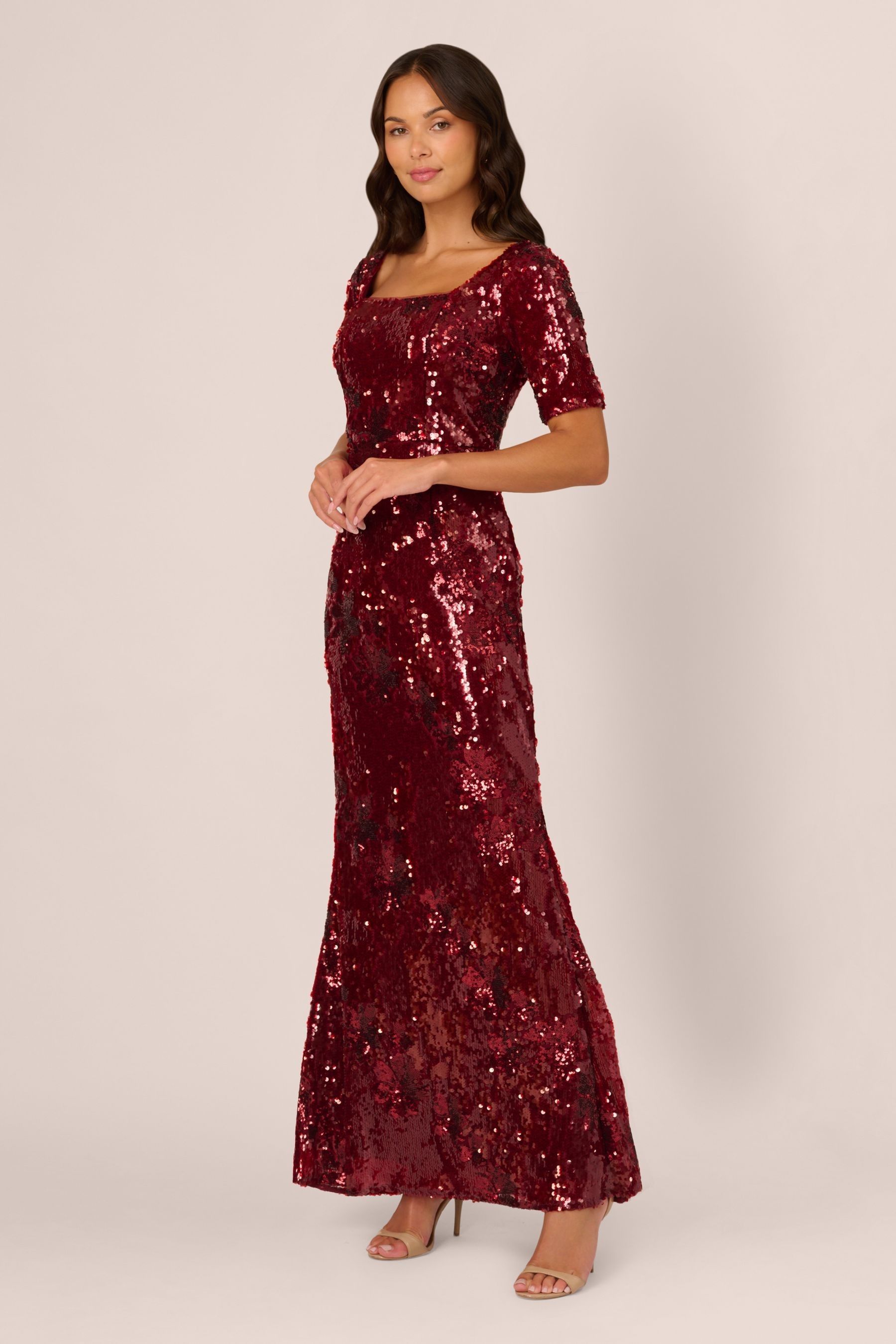 Adrianna papell burgundy sequin dress cheap