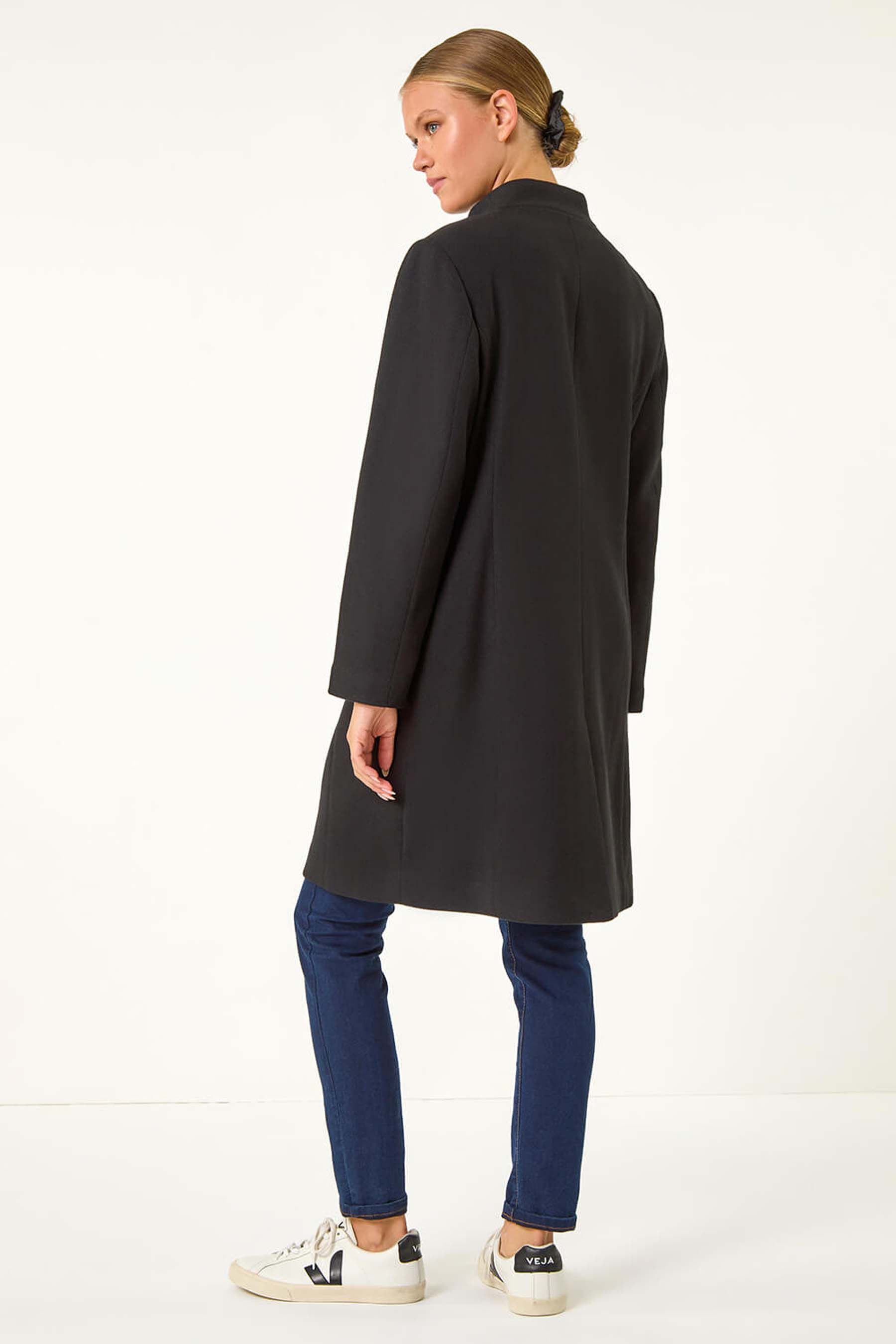 Roman Black Tailored Funnel Neck Coat