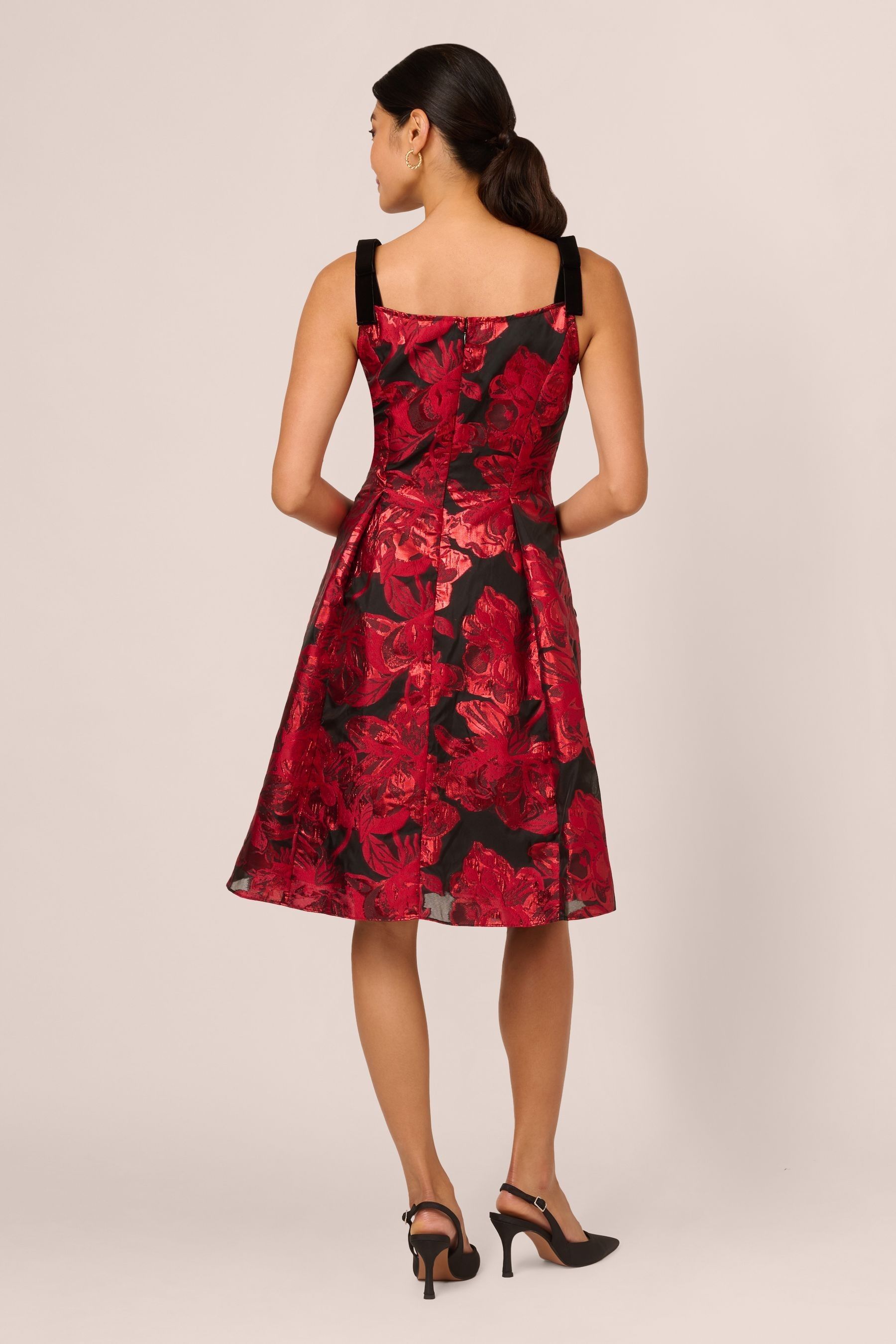 Adrianna Papell Bow Jacquard Short Black Dress