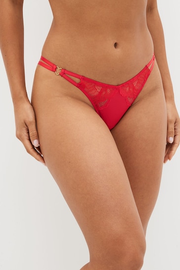 Red Thong Heart Trim Lace Back Knickers