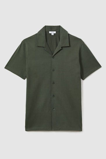 Reiss Hunting Green Caspa Mercerised Jersey Cuban Collar Shirt