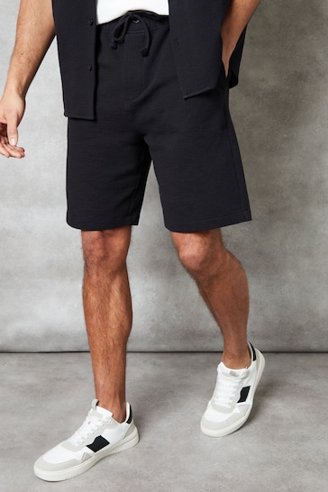 Threadbare Black Textured Cotton Shorts With Stretch
