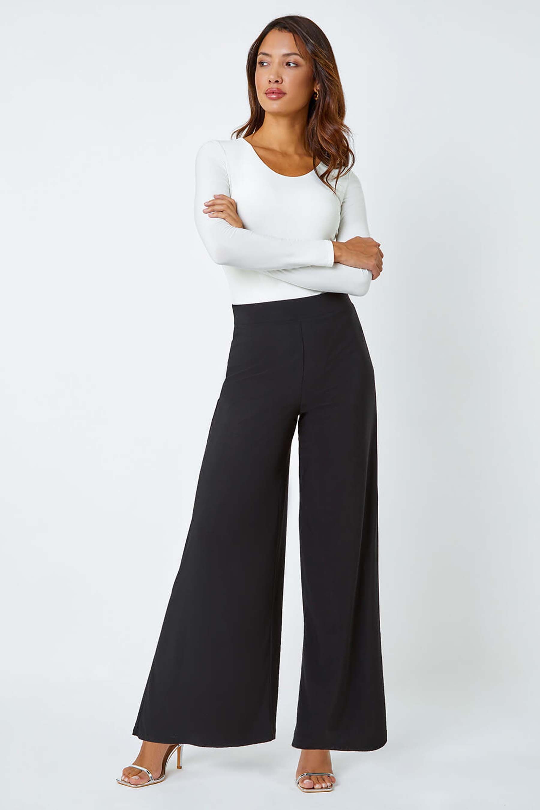 Buy Roman Black Wide Leg Stretch Trousers from the Next UK online shop