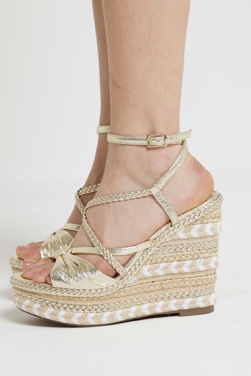 River Island Gold Stone Strappy Wedge Heeled Sandals