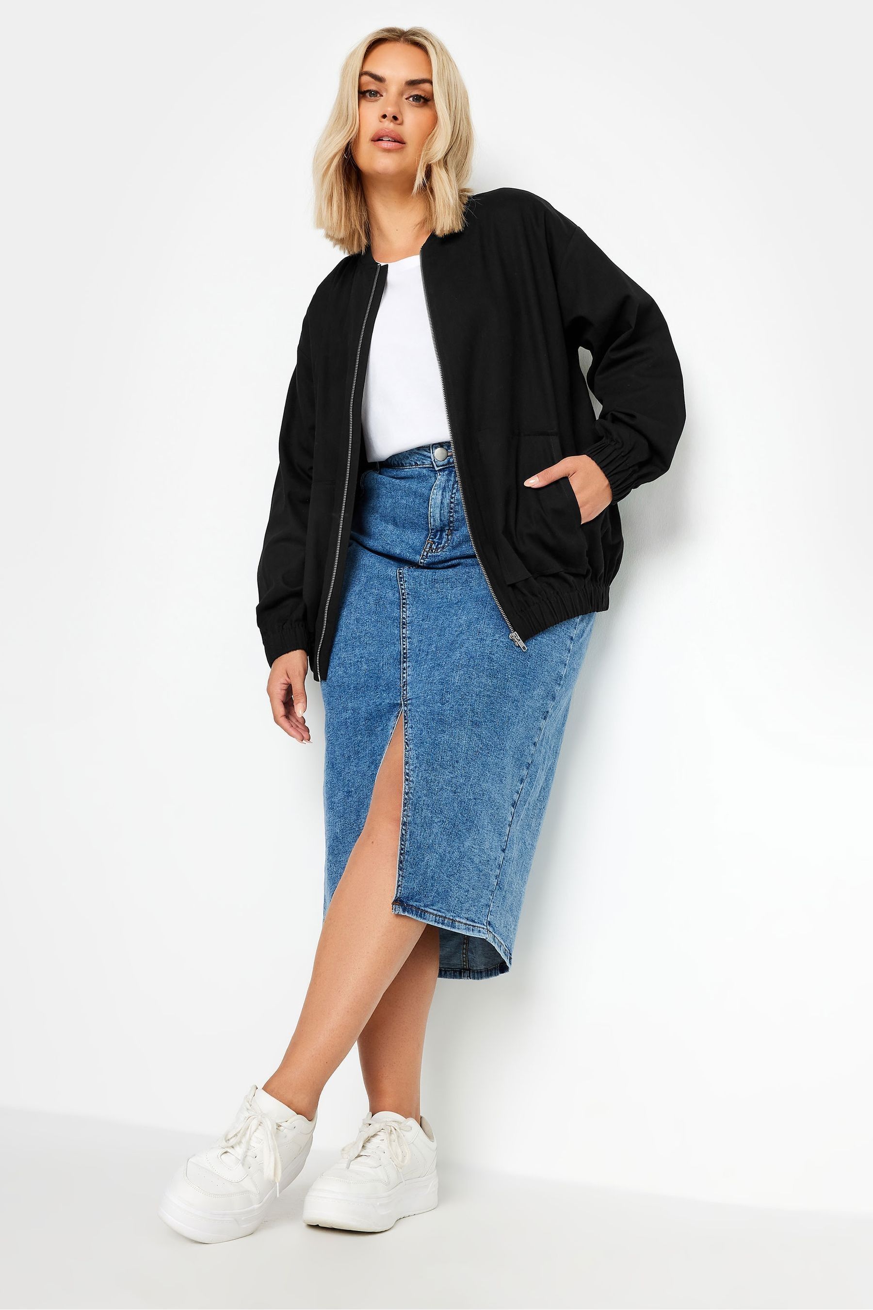 Yours Curve Black Twill Casual 100 Cotton Bomber Jacket