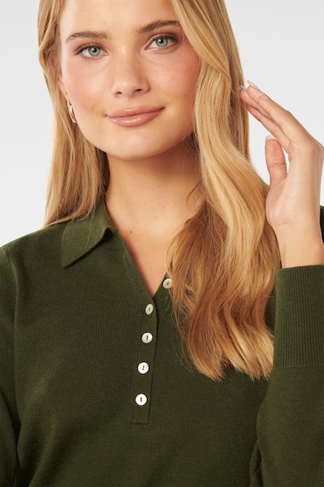 Forever New Green Olive Button Through Polo Jumper