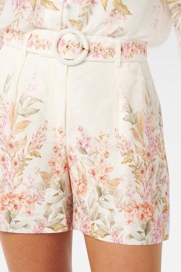 Forever New Cream Kiara Belted Shorts With A Touch Of Linen