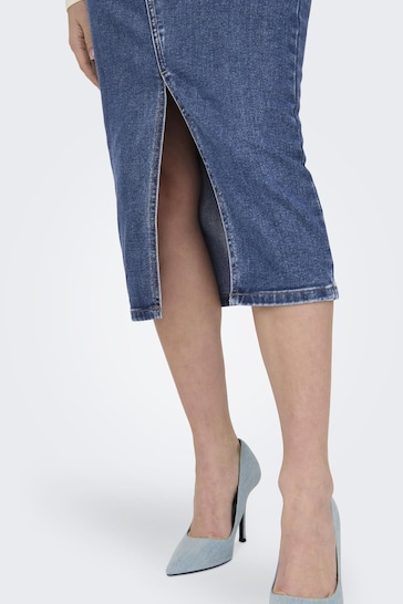 ONLY Blue Denim Midi Skirt With Front Split