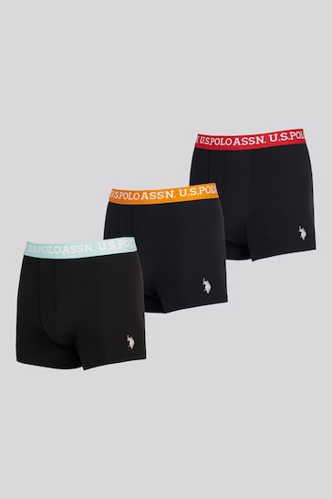 U.S. Polo Assn. Mens Contrast Stripe Boxer Black Shorts 3 Pack