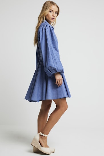 River Island Blue Stripe Batwing Shirt Mini Dress