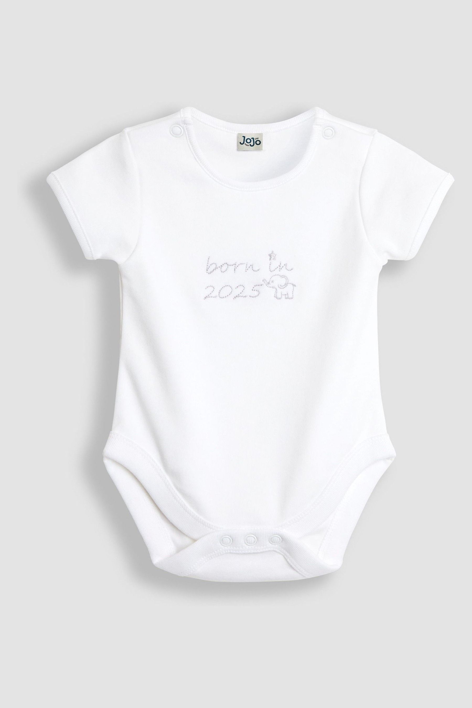 JoJo Maman Bebe White Born In 2025 Embroidered Body