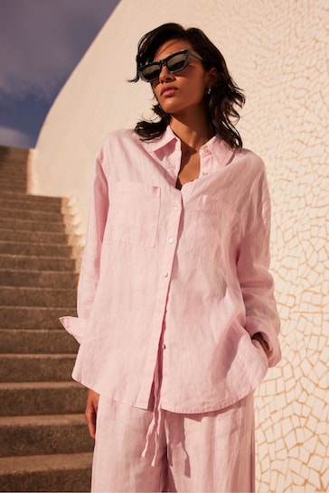 Mint Velvet Pink Linen Long Sleeve Shirt
