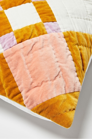 Oliver Bonas Pink Elio Patchwork Velvet Cushion Cover