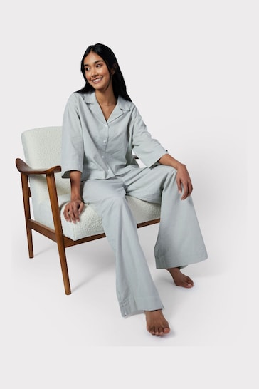Chelsea Peers Green Poplin Micro Stripe Short Sleeve Pyjama Set