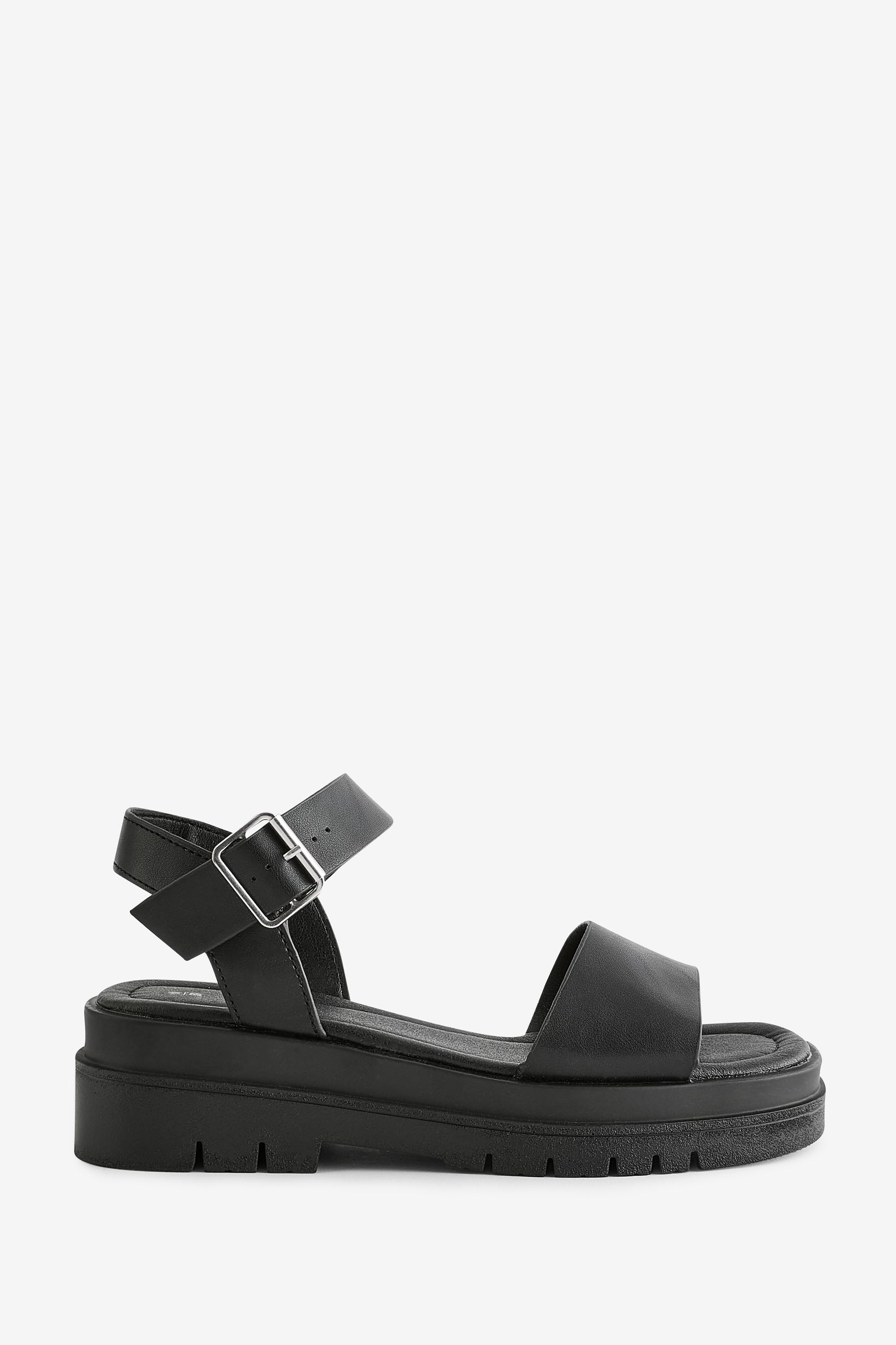 Black Wide Fit Two Part Chunky Sandals In Wide E Fit Extra Wide EEE Fit