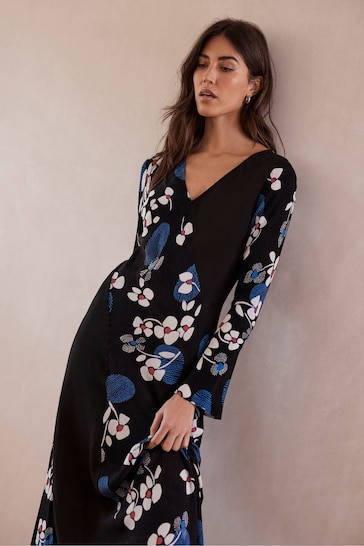 Mint Velvet Black Floral Midi Dress