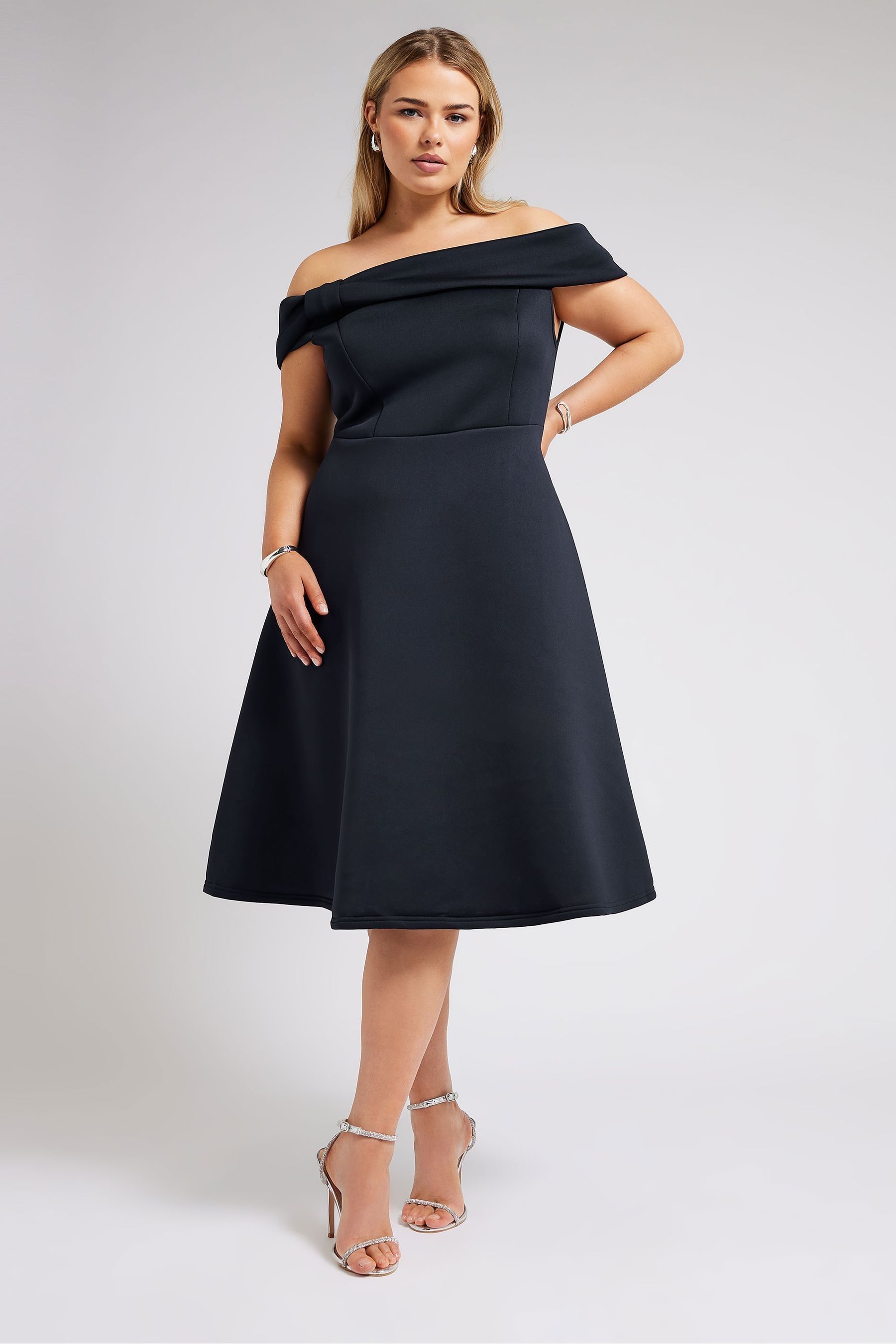 Buy Yours Curve Blue YOURS LONDON Curve Navy Blue Bow Bardot Skater Dress from the Next UK online shop