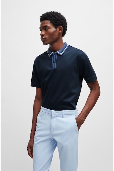 BOSS Navy Blue Contrast Collar Slim Fit Polo Shirt