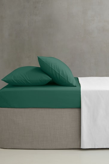 Catherine Lansfield Dark Green Percale 180 Thread Count Fitted Sheet