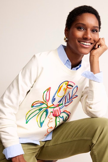 Boden Cream Hannah Embroidered Sweatshirt
