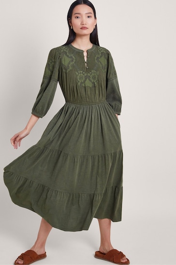 Monsoon Green Larissa Lace Trim Dress