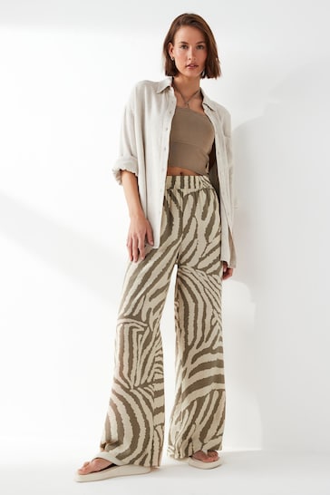 JDY Green Petite Zebra Print Wide Leg Trousers