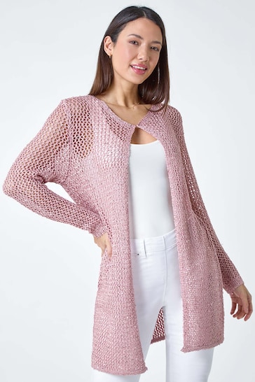 Roman Pink Sequin Knit Longline Cardigan