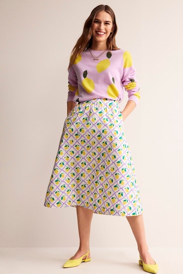 Boden Cream Hattie Poplin Lemon Midi Skirt