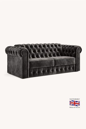 Jay-Be Luxe Velvet Steel Grey Chesterfield 3 Seater Sofa Bed