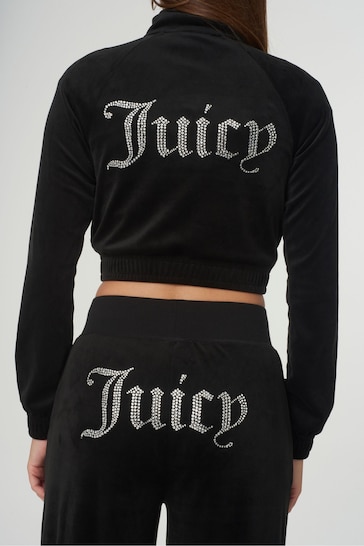 Juicy Couture Tasha Classic Velour Tracktop Black Jacket