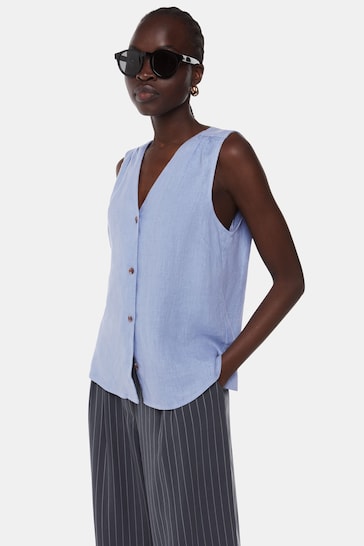 Whistles Blue Laura Linen Tank Top