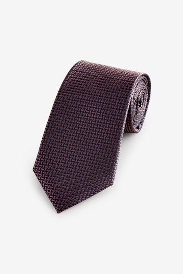 Navy Blue/Bronze Brown Geometric Pattern Tie