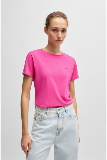 BOSS Pink Slim-Fit Cotton Jersey T-Shirt With Logo Detail