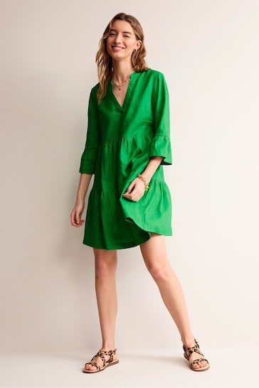 Boden Green Sophia Linen Short Dress